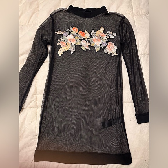 All Saints Dresses & Skirts - AllSaints Keera Black Sheer Mesh dress with Ribbed Neckline